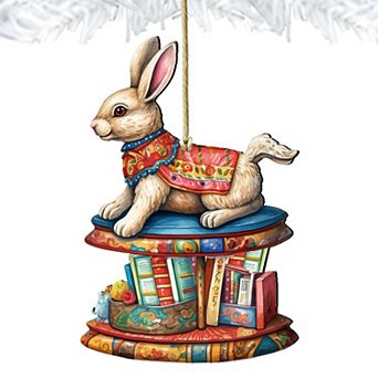 Carousel Bunny with Books Wooden Christmas Ornaments by G. Debrekht - Christmas Decor