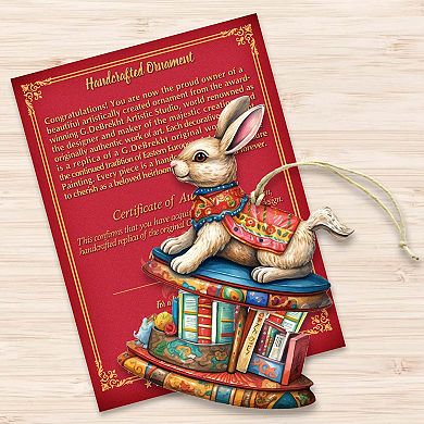 Carousel Bunny with Books Wooden Christmas Ornaments by G. Debrekht - Christmas Decor