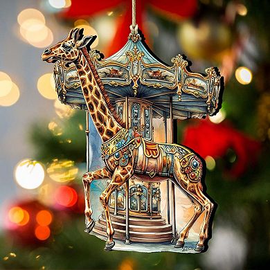 Carousel Giraffe Wooden Christmas Ornaments by G. Debrekht - Christmas Decor