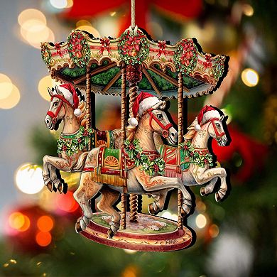 Christmas Carousel Wooden Christmas Ornaments by G. Debrekht - Christmas Decor