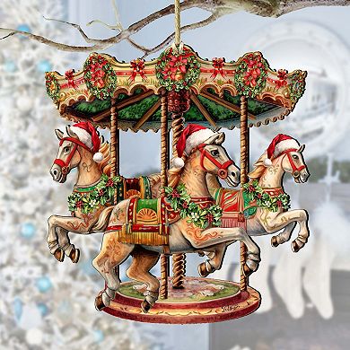 Christmas Carousel Wooden Christmas Ornaments by G. Debrekht - Christmas Decor