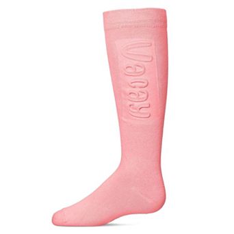 Girls Embossed VACAY Cotton Blend Knee High Socks