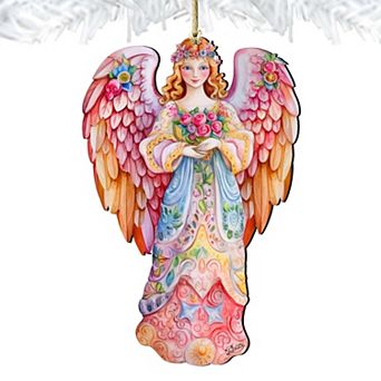 Pink Floral Angel Wooden Holiday Ornaments by G. DeBrekht - Nativity Holiday Decor
