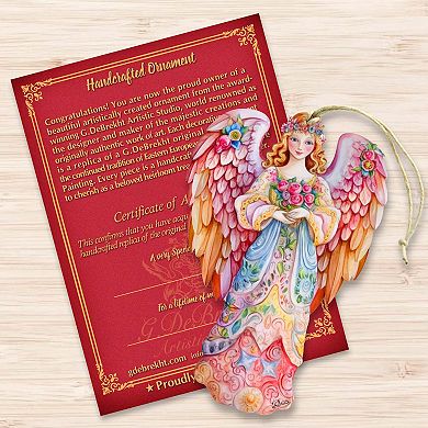 Pink Floral Angel Wooden Holiday Ornaments by G. DeBrekht - Nativity Holiday Decor