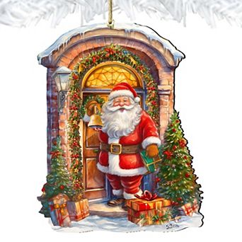 Knocking the Door Santa Wooden Christmas Ornaments by G. Debrekht - Christmas Santa Snowman Decor