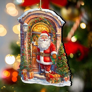 Knocking the Door Santa Wooden Christmas Ornaments by G. Debrekht - Christmas Santa Snowman Decor