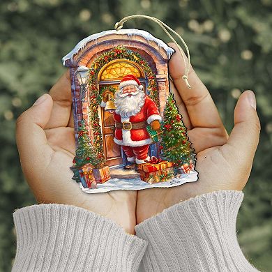 Knocking the Door Santa Wooden Christmas Ornaments by G. Debrekht - Christmas Santa Snowman Decor