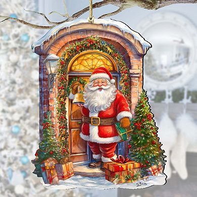 Knocking the Door Santa Wooden Christmas Ornaments by G. Debrekht - Christmas Santa Snowman Decor