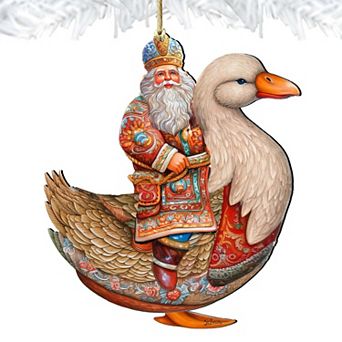 Charming Santa on Goose Wooden Christmas Ornaments by G. Debrekht - Christmas Santa Snowman Decor