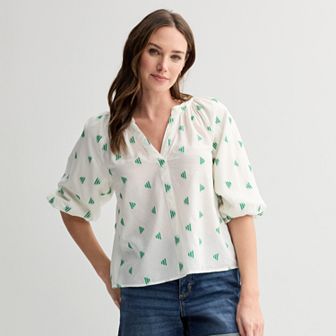 Women's Sonoma Goods For Life® Shirred Balloon Sleeve Y-Neck Top