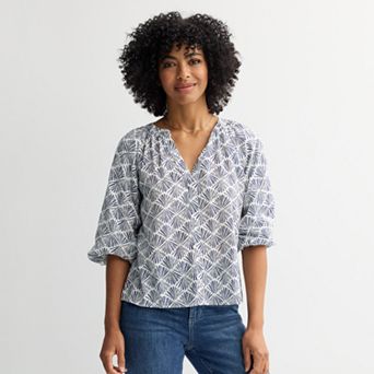 Women's Sonoma Goods For Life® Shirred Balloon Sleeve Y-Neck Top