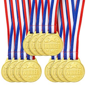 12 Pack Gold Winning Metal Awards Medal for Contests with Neck Ribbon