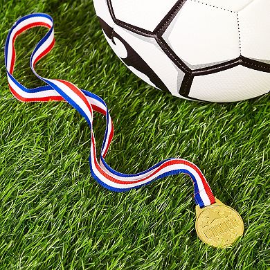 12 Pack Gold Winner Medals for Awards for Kids, 1.5" Diameter with Neck Ribbon for Sports Participation, Tournaments, Competitions