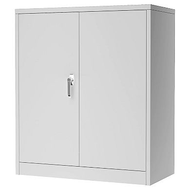 Aobabo 42 Inch Locking Metal Storage Cabinet with 2 Adjustable Shelves, Grey