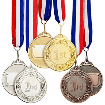 6-Pack 1st, 2nd, 3rd Place Award Medals with Ribbons (Metal, 2.6 in)