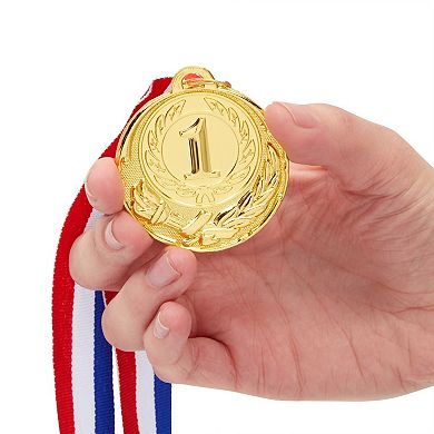 6 Pack Gold 1st Place Medals for All Ages, Participation Awards with 15.5-Inch Ribbon for Sports, Tournaments, Competitions (Metal, 2.0 In)