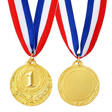 6 Pack Gold 1st Place Medals for All Ages, Participation Awards with 15.5-Inch Ribbon for Sports, Tournaments, Competitions (Metal, 2.0 In)