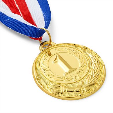 6 Pack Gold 1st Place Medals for All Ages, Participation Awards with 15.5-Inch Ribbon for Sports, Tournaments, Competitions (Metal, 2.0 In)