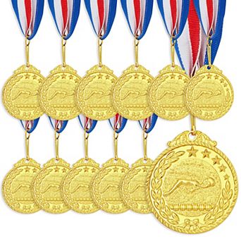12-Pack Gold Medals for Swimming Winner Award Medals, 2" in Diameter 30" Ribbon