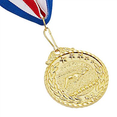 12 Pack Swimming Medals with Ribbons for All Ages, Gold Medals for Awards, 2 Inch Diameter with 15 Inch Ribbon Loop