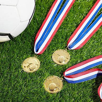 12 Pack Soccer Medals for All Ages, Team Participation Trophies, Party Favors (Metal, Gold)