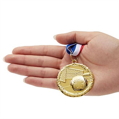 12 Pack Soccer Medals for All Ages, Team Participation Trophies, Party Favors (Metal, Gold)