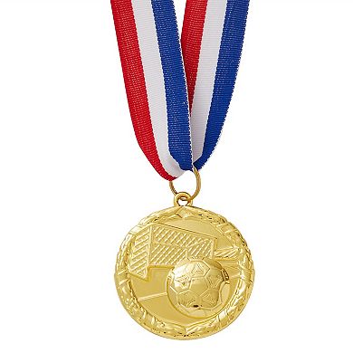 12 Pack Soccer Medals for All Ages, Team Participation Trophies, Party Favors (Metal, Gold)