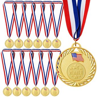 12-Pack Gold Medals for Kids and Adults, 2.75 Inch Real Metal with Ribbon