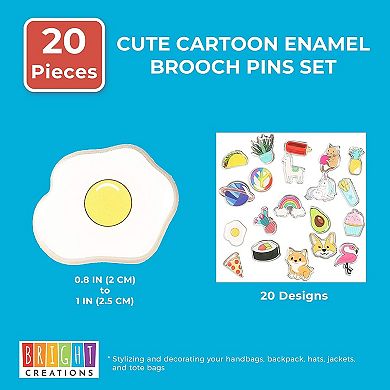 20 Pieces Cute Cartoon Enamel Pins Brooch Set with Assorted Colorful Designs
