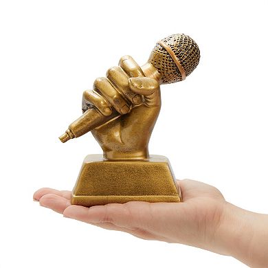 Golden Microphone Trophy, Small Resin Singing Award Trophy for Karaoke, Competitions, Parties (5.5 x 4.75 x 2.25 In)