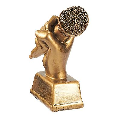 Golden Microphone Trophy, Small Resin Singing Award Trophy for Karaoke, Competitions, Parties (5.5 x 4.75 x 2.25 In)