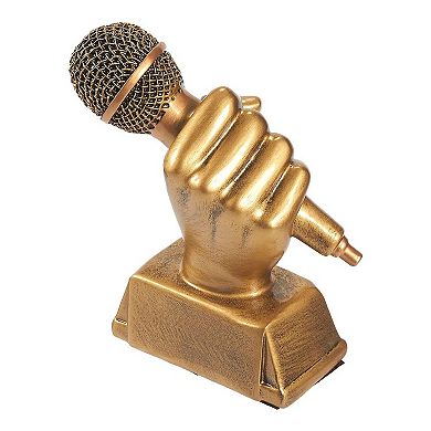 Golden Microphone Trophy, Small Resin Singing Award Trophy for Karaoke, Competitions, Parties (5.5 x 4.75 x 2.25 In)