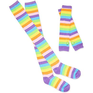 Rainbow Knee High Socks and Fingerless Gloves for Girls (One Size, 2 ...