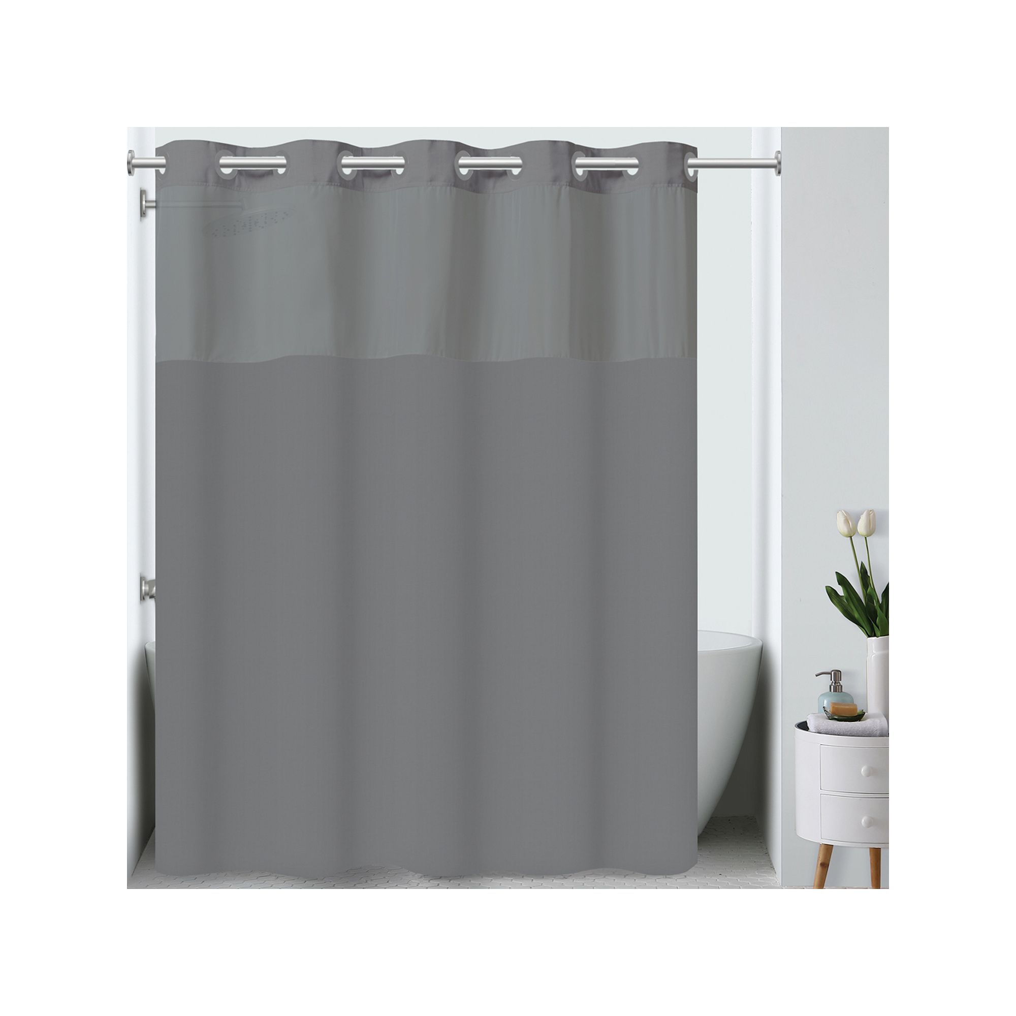 Hookless Plainweave Shower Curtain, Size: 71X74, Frost Gray