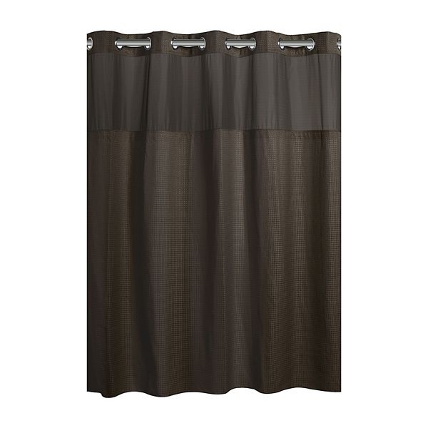 HOOKLESS Waffle 71 in. W x 74 in. L Polyester Shower Curtain in Graphite Grey