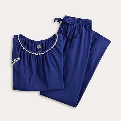 Petite Croft & Barrow® Lace-Trim Pajama Top & Pajama Pants Set