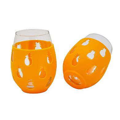 Celebrate Together Summer Pineapple Silicone Wrap Stemless Wine Glasses 2-Piece Set
