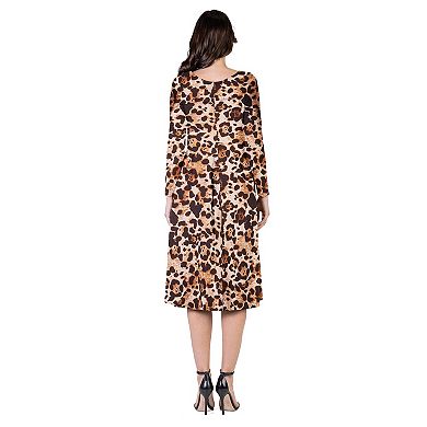 Women's 24Seven Comfort Apparel Cheetah Print Pleated Midi Dress