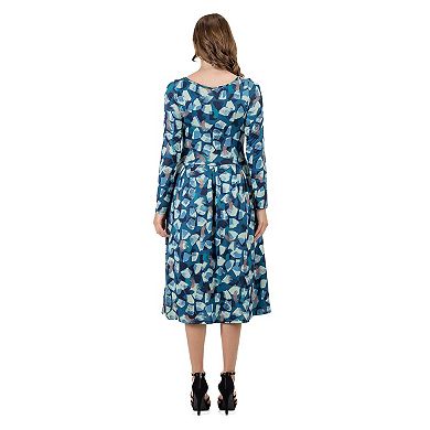 Women's 24Seven Comfort Apparel Brushstroke Print Pleated Midi Dress