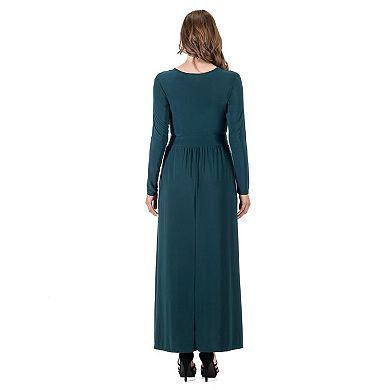 Women's 24Seven Comfort Apparel Long Sleeve V-Neck Side Slit Maxi Dress