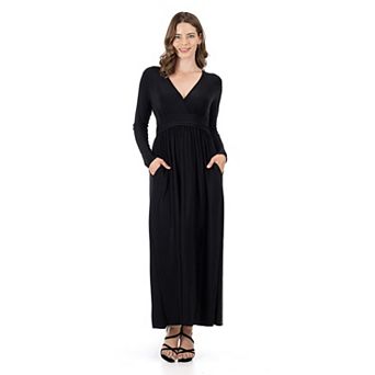 Women's 24Seven Comfort Apparel Long Sleeve V-Neck Side Slit Maxi Dress