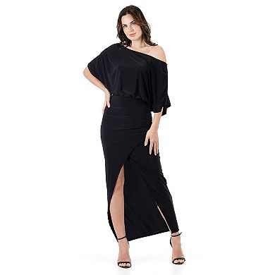 Women's 24Seven Comfort Apparel Long Sleeve V-Neck Side Slit Maxi Dress