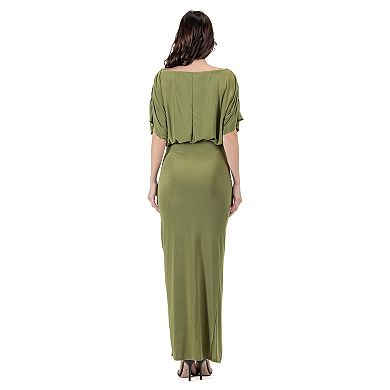 Women's 24Seven Comfort Apparel Long Sleeve V-Neck Side Slit Maxi Dress