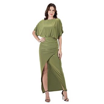 Women's 24Seven Comfort Apparel Long Sleeve Wide Boatneck Side Slit Maxi Dress