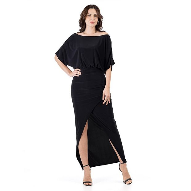  24seven Comfort Apparel Womens Long Sleeve V Neck Side Slit  Maxi Dress Black : Clothing, Shoes & Jewelry