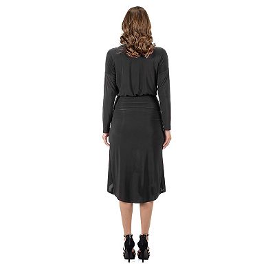 Women's 24Seven Comfort Apparel Long Sleeve Dressy Tulip Skirt Knee Length Dress