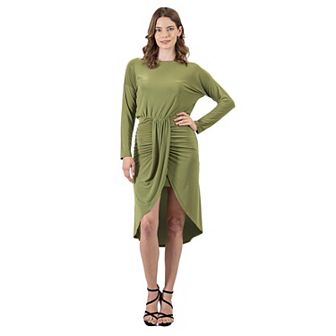 Women's 24Seven Comfort Apparel Long Sleeve Dressy Tulip Skirt Knee Length Dress