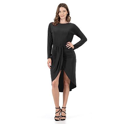 24seven Comfort Apparel Women's Long Sleeve Dressy Tulip Skirt Knee Length Dress, Black, Small