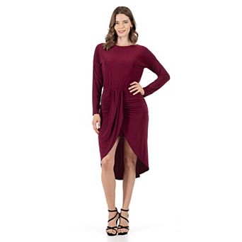Women's 24Seven Comfort Apparel Long Sleeve Dressy Tulip Skirt Knee Length Dress