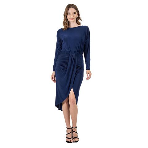 Женские платья 24Seven Women's 24Seven Comfort Apparel Long Sleeve Dressy Tulip Skirt Knee Length Dress